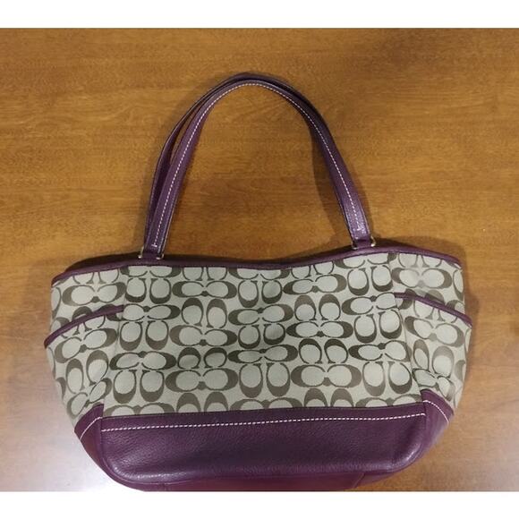 Coach Brown Signature Fabric and Wine Leather Bag F23297 - Picture 2 of 12